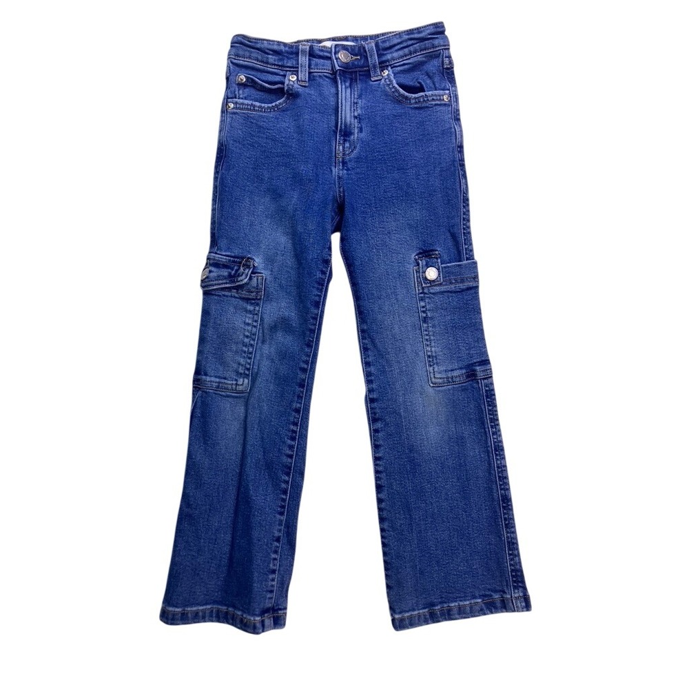 Zara Cargo Jeans Kids Size 8 Blue Denim Straight Leg Utility Pants